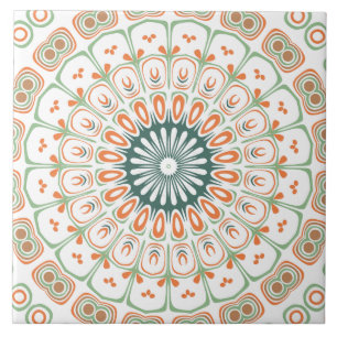 Modern Orange and Green Mandala Pattern Tile