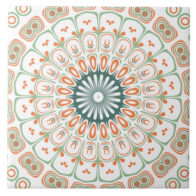 Modern Orange and Green Mandala Pattern Tile (Front)