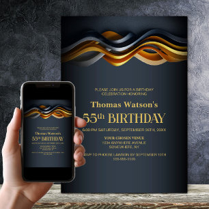 Modern Orange and Grey 55th Birthday Party Invitation