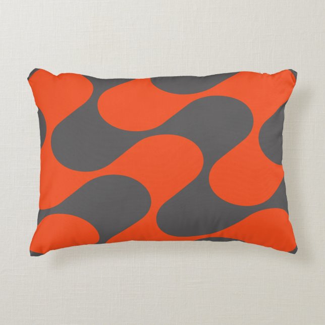 Modern Orange And Grey Abstract Geometric Pattern Accent Pillow (Front)