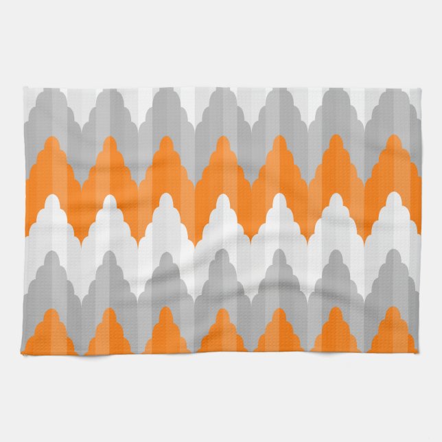 Modern Orange And Grey Chevron Striped Pattern Kitchen Towel (Horizontal)