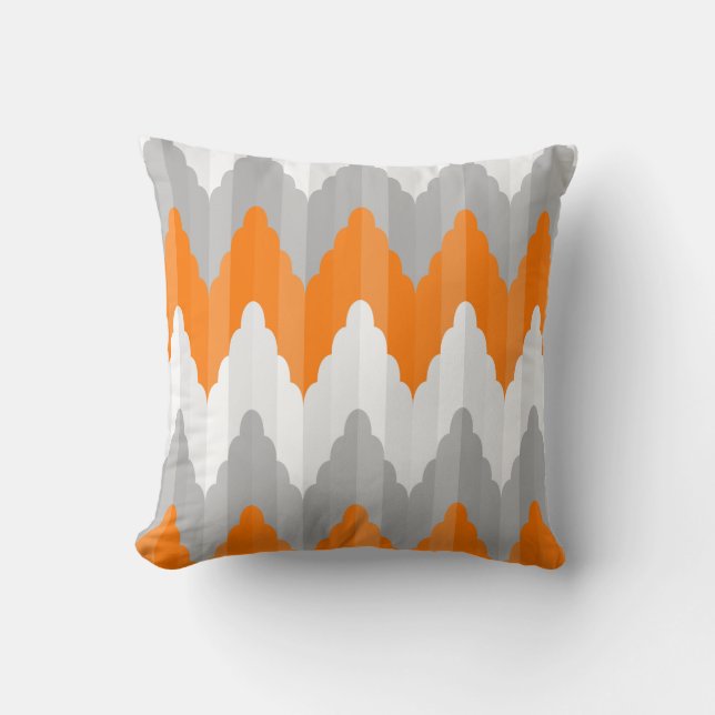 Modern Orange And Grey Chevron  Striped Pattern Throw Pillow (Front)