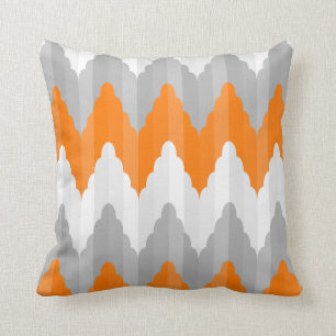 Modern Orange And Grey Chevron  Striped Pattern Throw Pillow