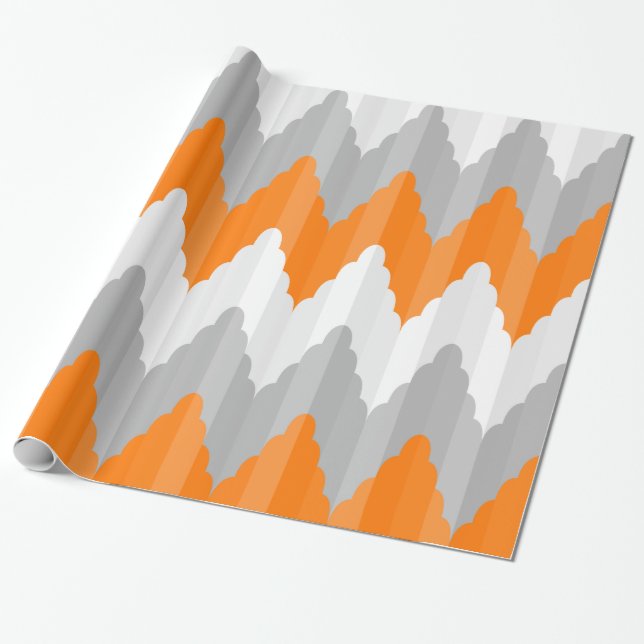 Modern Orange And Grey Chevron Striped Pattern Wrapping Paper (Unrolled)