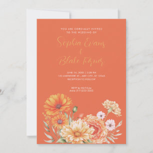 Modern Orange and Pink Garden Orange Wedding Invitation