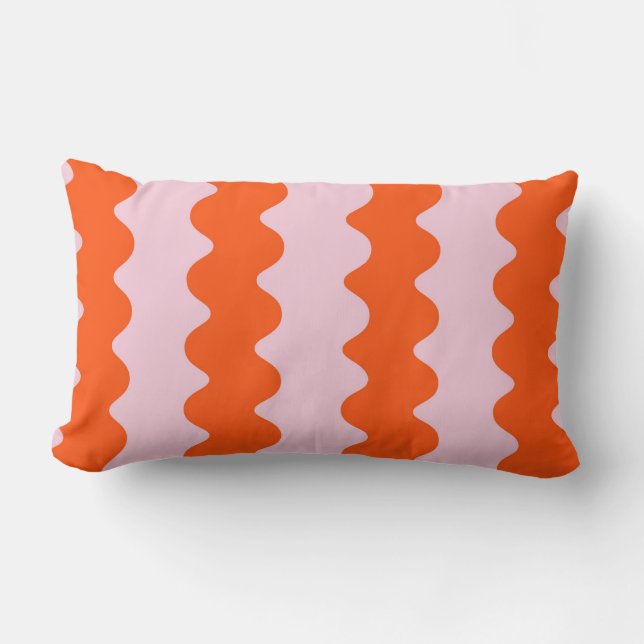 Modern Orange and Pink Groovy Stripe Minimalist  Lumbar Pillow (Front)