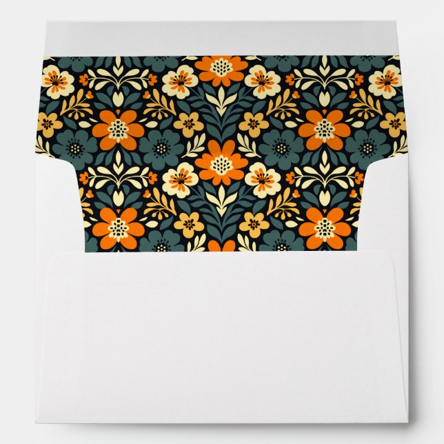 Modern Orange and Teal Floral Design Envelope (Back (Bottom))