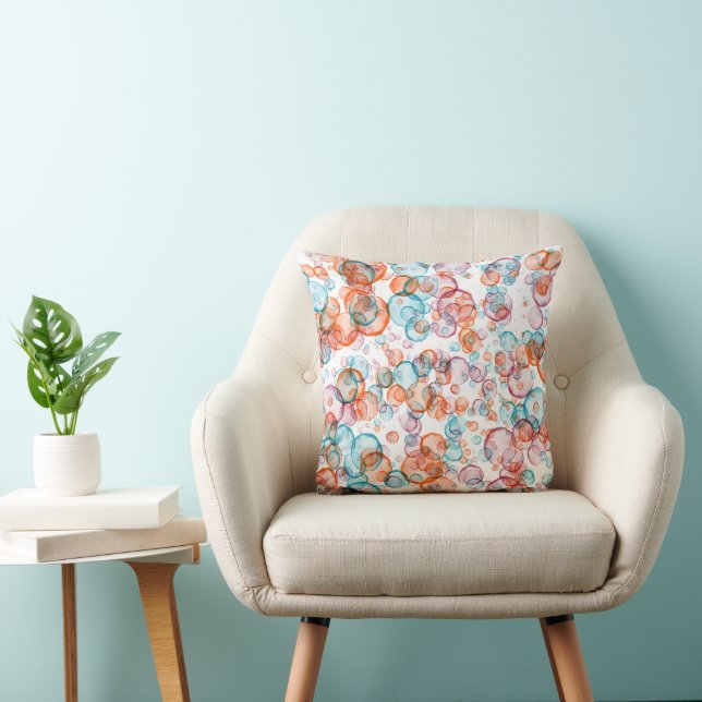 Modern orange and turquoise  bubbles pattern  throw pillow (Chair)