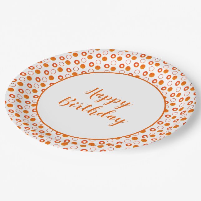Modern Orange and White Birthday Paper Plate (Angled)