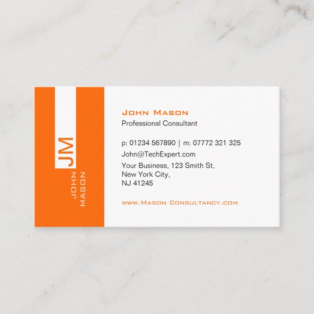 Modern Orange and White Consultant - Business Card (Front)