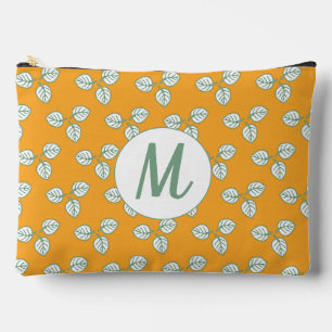 Modern Orange and White Leaf Pattern Monogram Accessory Pouch