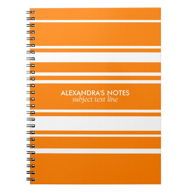 Modern Orange And White Stripes Pattern Notebook (Front)