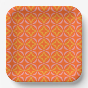 Modern Orange and Yellow Retro Pattern Wedding Paper Plate