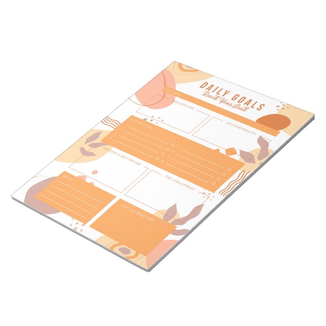 Modern Orange-Beige Daily Goals Planner Notepad (Angled)