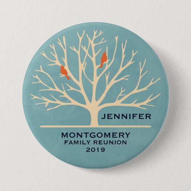 Modern Orange Birds in a Large Tree Family Reunion 3 Inch Round Button (Front)