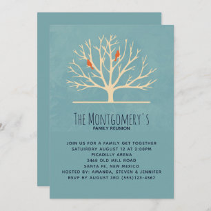 Modern Orange Birds in a Large Tree Family Reunion Invitation