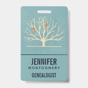 Modern Orange Birds in a Large Tree Genealogist Badge
