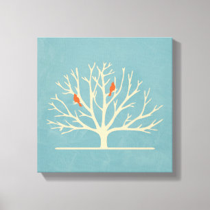 Modern Orange Birds in a Large Tree Illustration Canvas Print