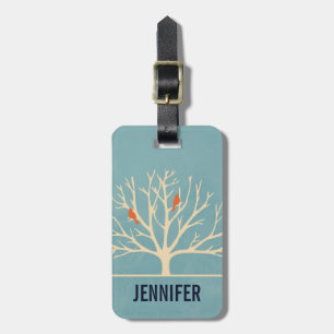 Modern Orange Birds in a Large Tree Illustration Luggage Tag