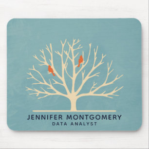 Modern Orange Birds in a Large Tree Illustration Mouse Pad