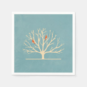 Modern Orange Birds in a Large Tree Illustration Napkin