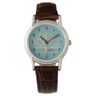 Modern Orange Birds in a Large Tree Illustration Watch