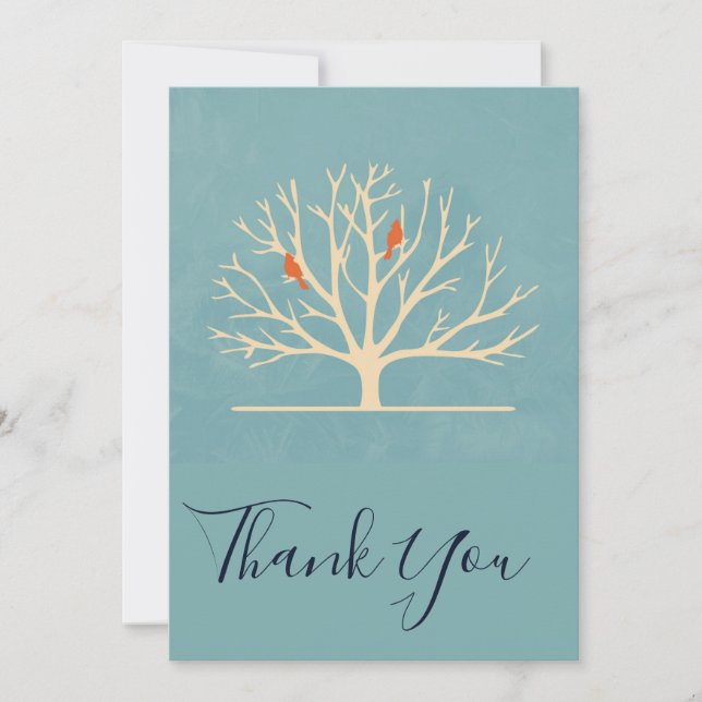 Modern Orange Birds in a Large Tree Thank You (Front)