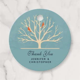 Modern Orange Birds in a Large Tree Wedding Favour Tags