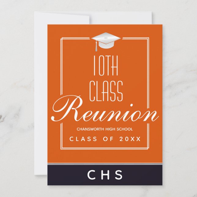 Modern Orange Black 10th Class Reunion Invitation (Front)