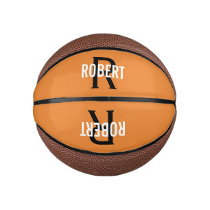 Modern orange black monogram name basketball