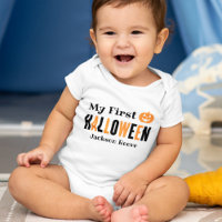 Modern Orange Black My First Halloween with Name