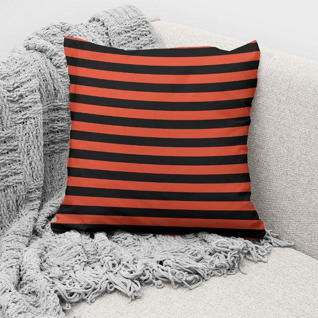 Modern Orange Black Stripes Pattern Throw Pillow (Creator Uploaded)