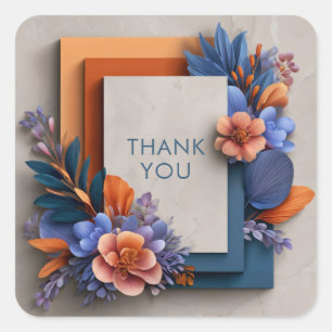 Modern Orange Blue Floral Geometric Colour Block Square Sticker