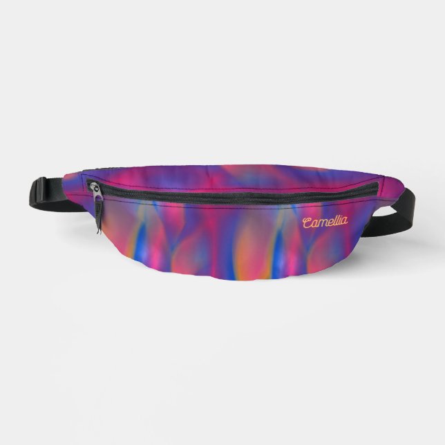 Modern Orange Blue Purple Tie Dye Name Custom Fanny Pack (Front)