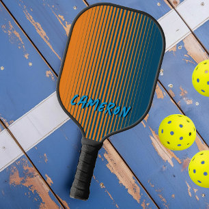 Modern Orange Blue Sports Side Fade with Name Pickleball Paddle