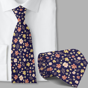 Modern orange blue watercolor flowers necktie