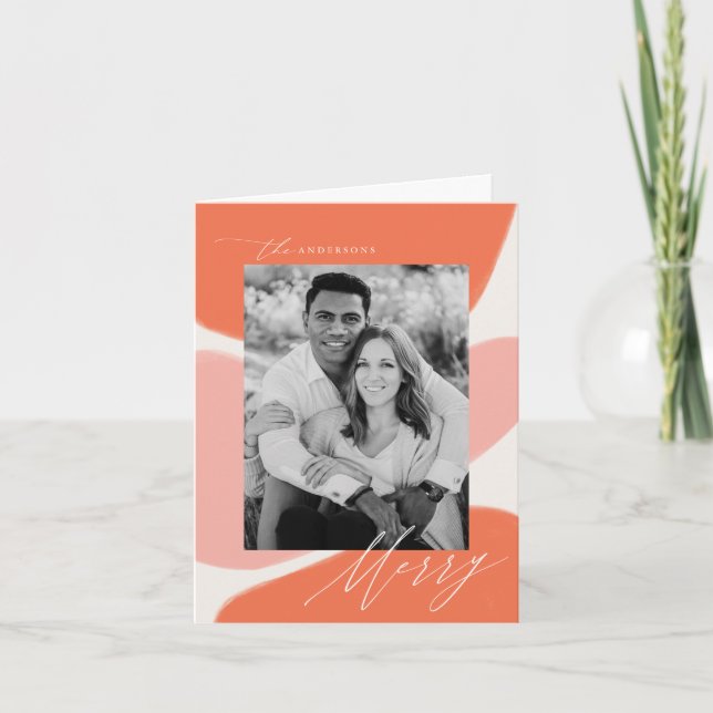 Modern Orange & Blush Abstract Shapes Photo Holiday Card (Front)