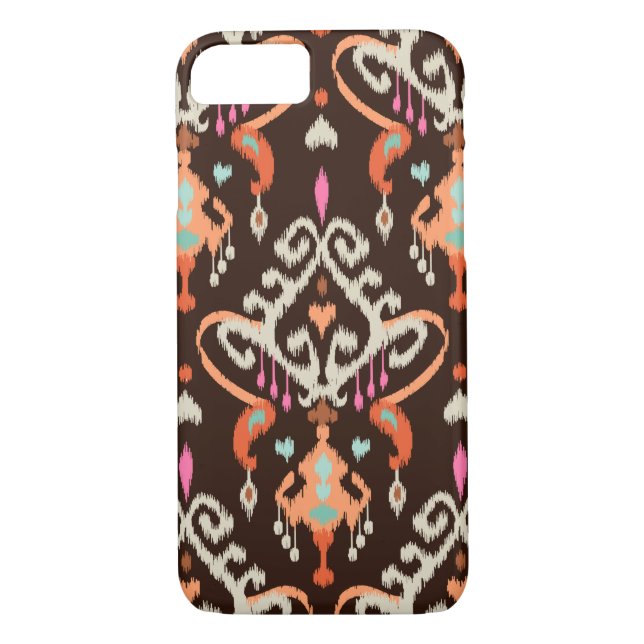 Modern orange brown girly ikat tribal pattern Case-Mate iPhone case (Back)