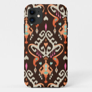 Modern orange brown girly ikat tribal pattern iPhone 11 case