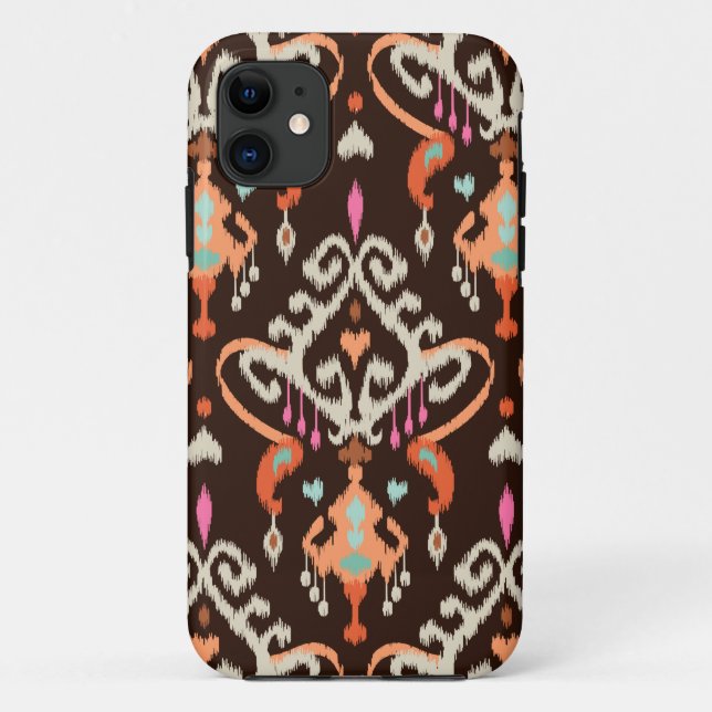 Modern orange brown girly ikat tribal pattern Case-Mate iPhone case (Back)