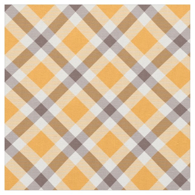 Modern Orange Brown Plaid Pattern Fabric (Close Up)