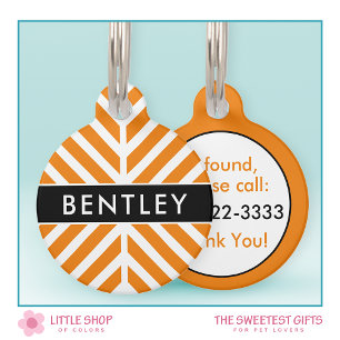 Modern Orange Chevron Personalized Pet Tag