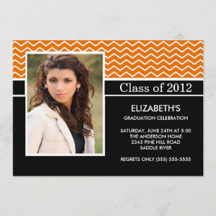 Modern Orange Chevron Photo Graduation Party Invitation