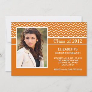 Modern Orange Chevron Photo Graduation Party Invitation