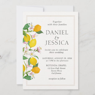 Modern Orange citrus blossom watercolor wedding Invitation