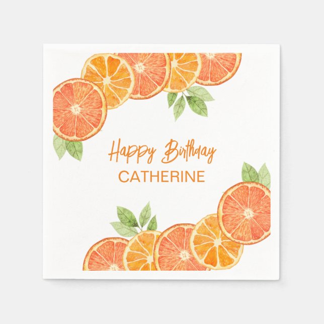 Modern Orange Citrus Slice Summer Birthday Napkin (Front)