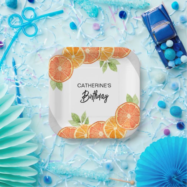 Modern Orange Citrus Slice Summer Birthday  Paper Plate (Party)
