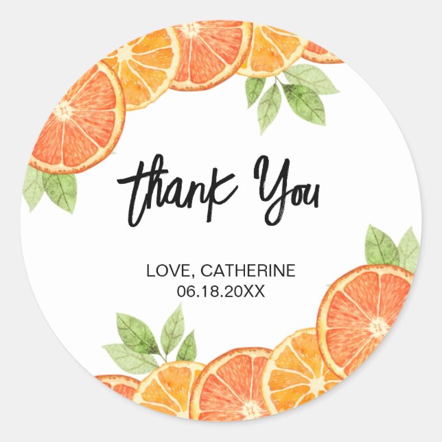 Modern Orange Citrus Slice Summer Thank You Classic Round Sticker (Front)