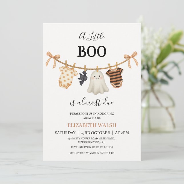 Modern Orange Clothesline Little Boo Baby Shower  Invitation (Standing Front)