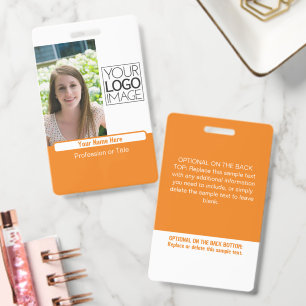 Modern Orange Color Block Professional Photo Name Badge